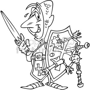 300x300 Royalty Free Cartoon Knight In Shining Armor In Black And White