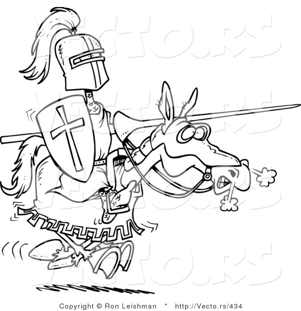 600x620 Vector Of A Cartoon Knight Jousting On A Horse