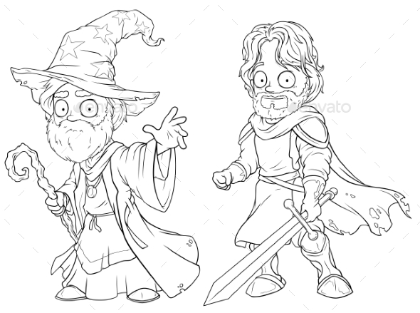 590x439 Cartoon Medieval Wizard And Knight Character Set By Gb Art
