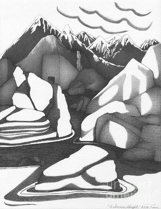 538x700 Abstract Landscape Drawing, A Secure Height Romi's Black