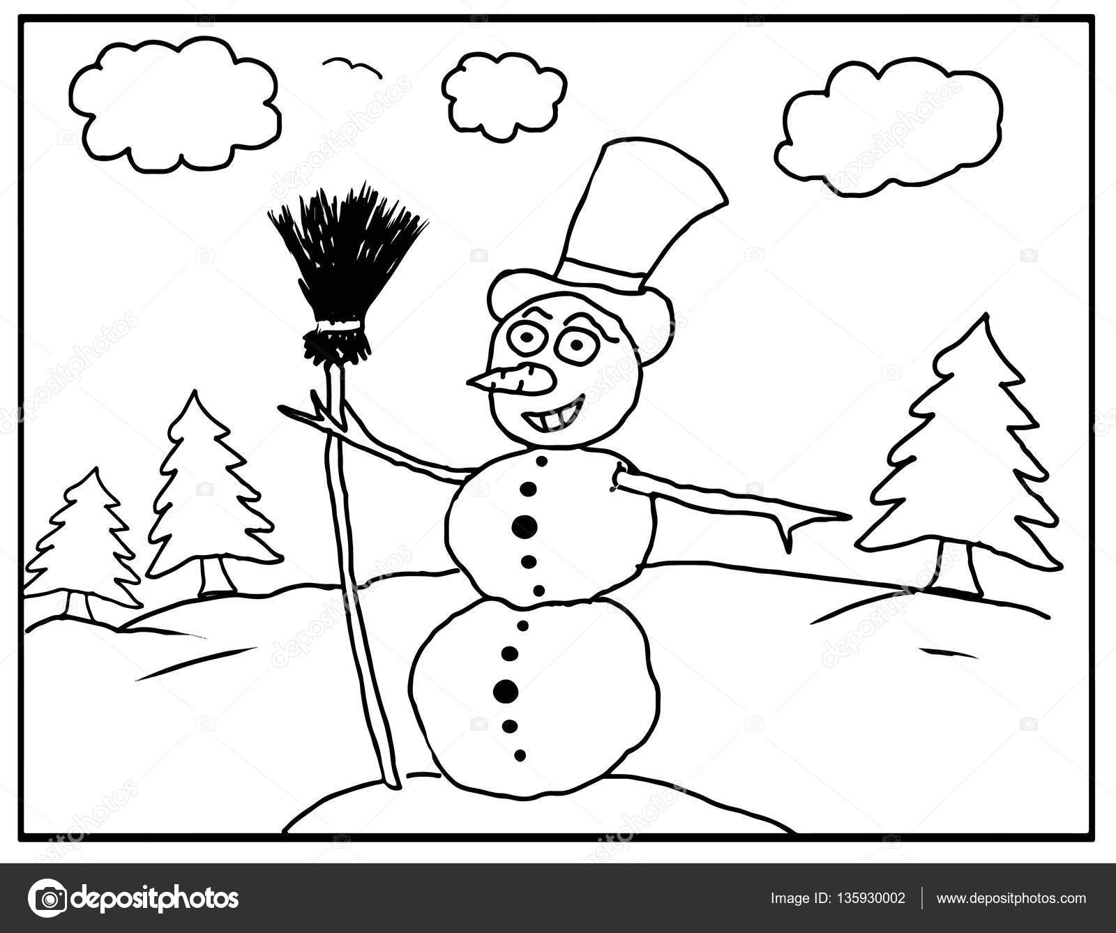 1600x1338 Winter Snowman Landscape Children's Drawings Illustration On White