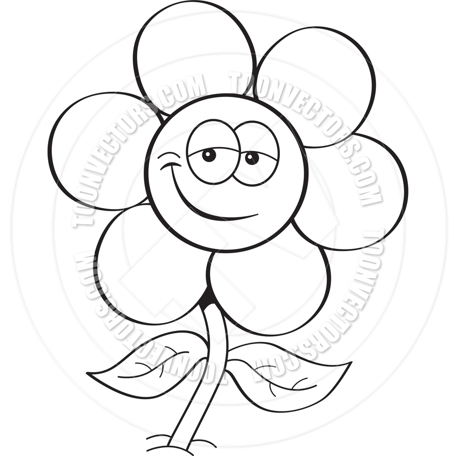 940x940 Cartoon Flower (Black And White Line Art) By Kenbenner Toon