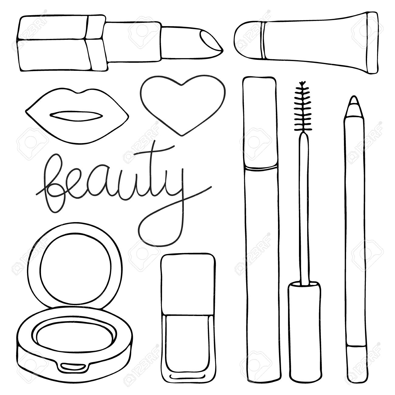 1300x1300 Cosmetics Or Make Up Set. Hand Drawn Cartoon Collection