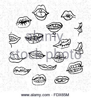 300x320 Lips Set, Attractive Human Mouths. Cartoon Mouth Icons. Every
