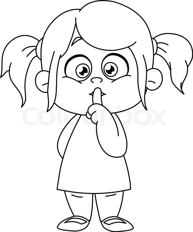 665x800 Outlined Young Girl With Finger On Lips Making The Silence Sign