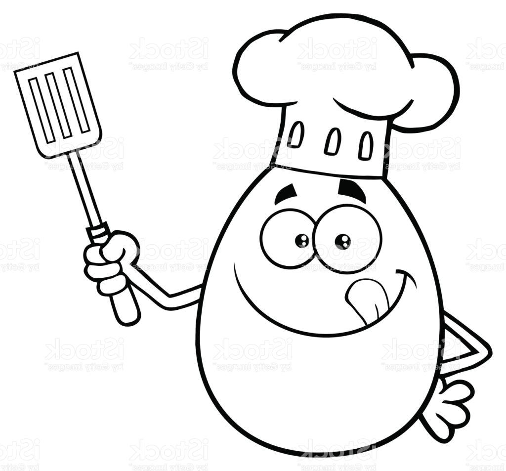 1024x953 Best Black And White Chef Egg Cartoon Mascot Character Licking His