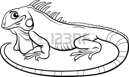 450x268 Black And White Cartoon Illustration Of Funny Iguana Lizard