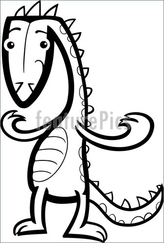 337x500 Cartoon Lizard Or Dinosaur Coloring Page Illustration