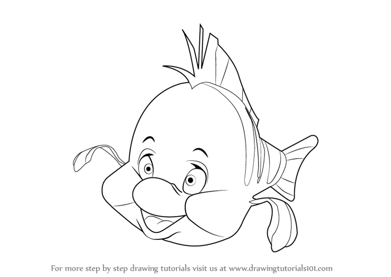 800x566 Learn How To Draw Flounder From The Little Mermaid (The Little