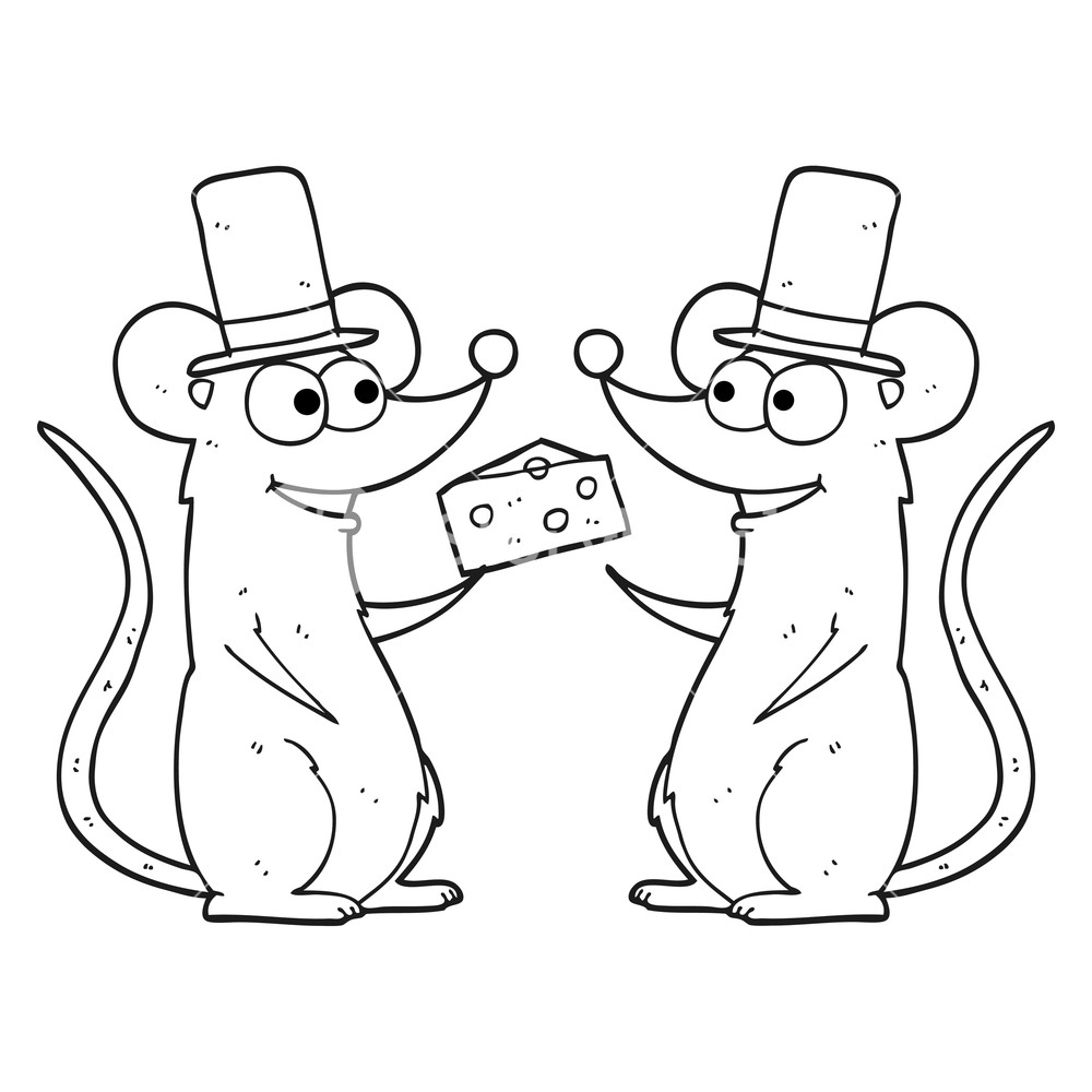 1000x1000 Freehand Drawn Black And White Cartoon Mice With Cheese Royalty