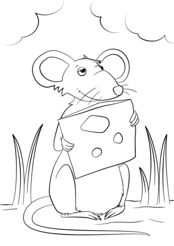 340x480 Cartoon Mouse Holding Cheese Coloring Page Free Printable