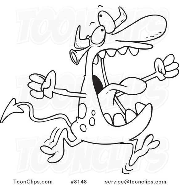 581x600 Cartoon Black And White Line Drawing Of A Crazy Monster