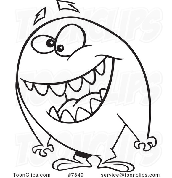 581x600 Cartoon Black And White Line Drawing Of A Friendly Monster
