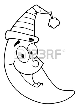 331x450 Outlined Happy Moon Mascot Cartoon Character Royalty Free Cliparts