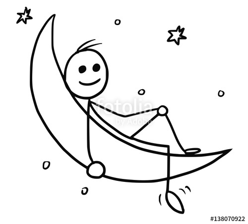 500x452 Stickman Cartoon Of Man Enjoying Sitting On The Crescent Moon