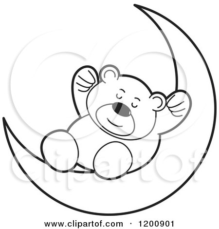 450x470 Cartoon Of A Black And White Teddy Bear Sleeping On A Crescent
