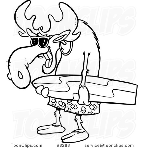 581x600 Cartoon Blacknd White Line Drawing Of Surfer Moose Carrying