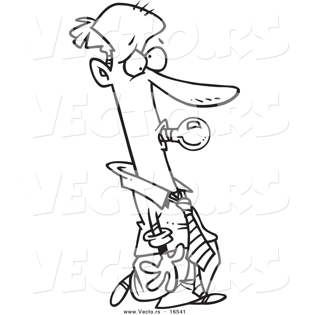 1024x1044 Vector Of A Cartoon Businessman With A Bad Idea Bulb In His Mouth