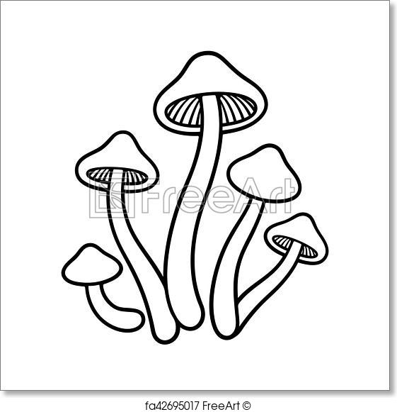 561x581 Free Art Print Of Mushrooms Line Illustration. Magic Mushrooms
