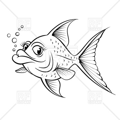 400x400 Sketch Of Cartoon Fish Outline Royalty Free Vector Clip Art Image