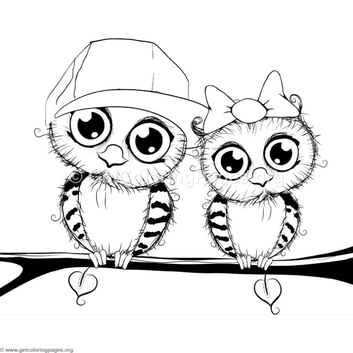 700x700 Cute Cartoon Owl Couple On A Tree Coloring Pages