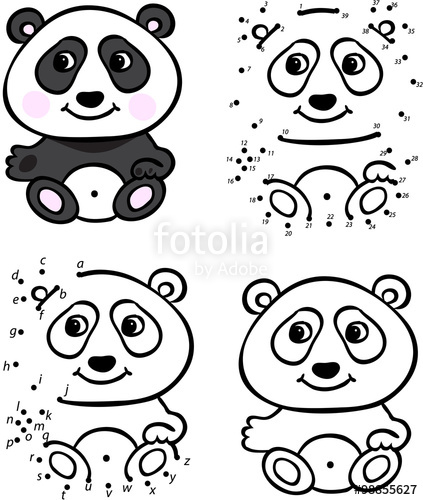 423x500 Cartoon Panda. Vector Illustration. Coloring And Dot To Dot Game