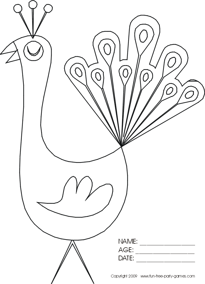 722x999 Free Coloring Activity Cartoon Peacock By Fun Free Party Games