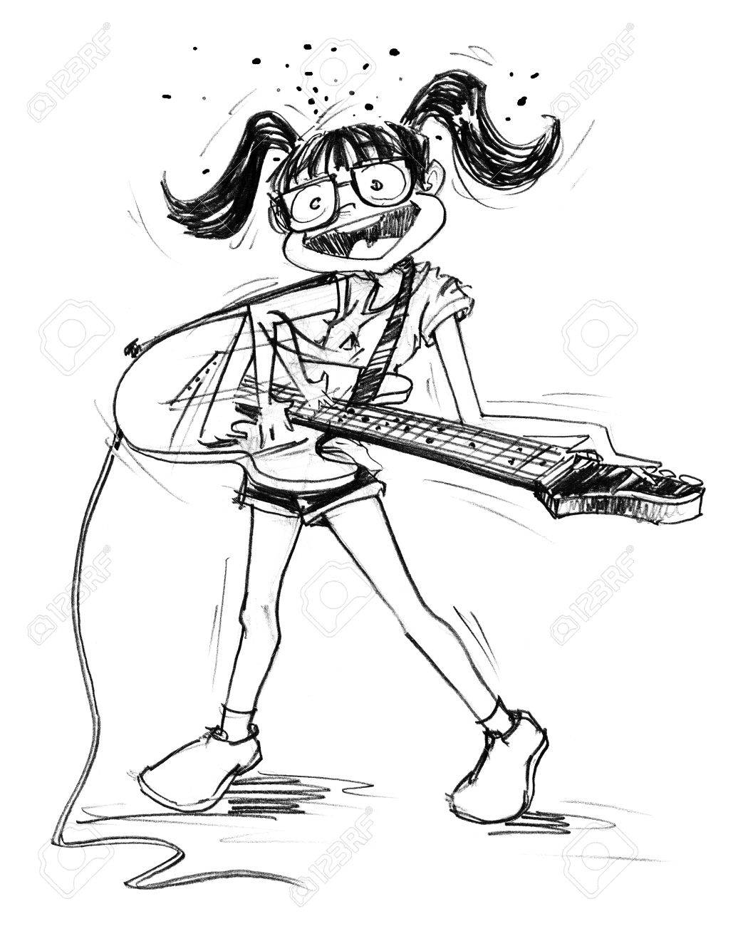 1036x1300 Cartoon Character Design Girl Acting To Playing Electric Guitar
