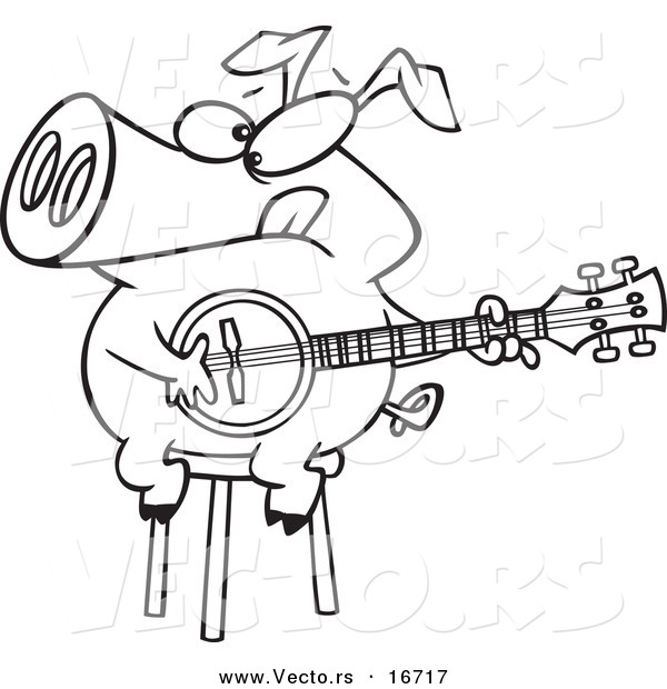 600x620 Vector Of A Cartoon Pig Sitting On A Stool And Playing A Banjo