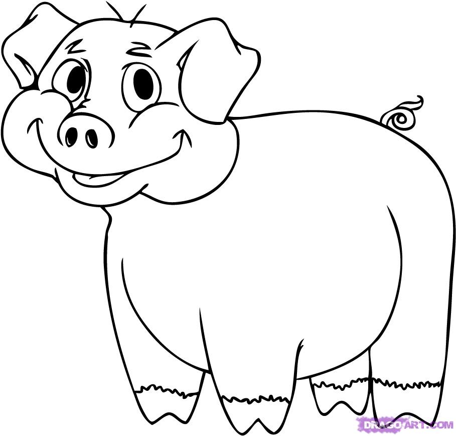 909x869 How To Draw A Cartoon Pig Step 6 Tree Murals