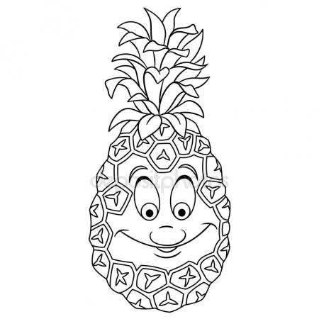 450x450 Coloring Book Coloring Page Cartoon Pineapple Character Happy
