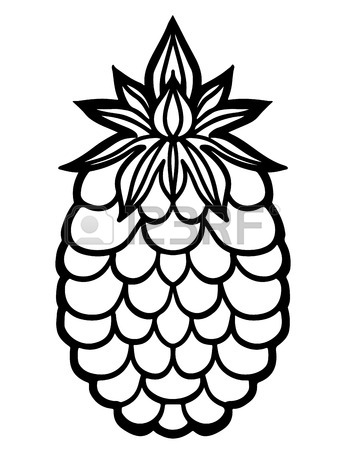 346x450 Pineapple Black Sketch Cartoon Hand Drawn Illustration Isolated