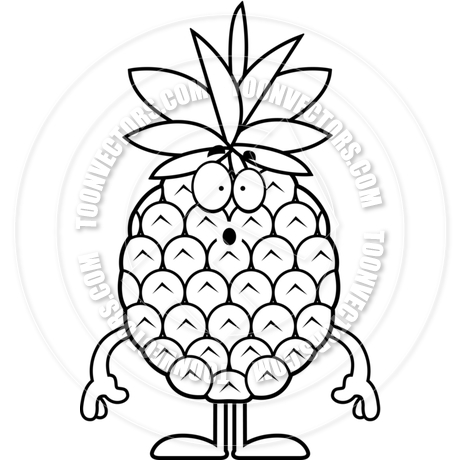 460x460 Cartoon Pineapple Surprised (Black And White Line Art) By Cory