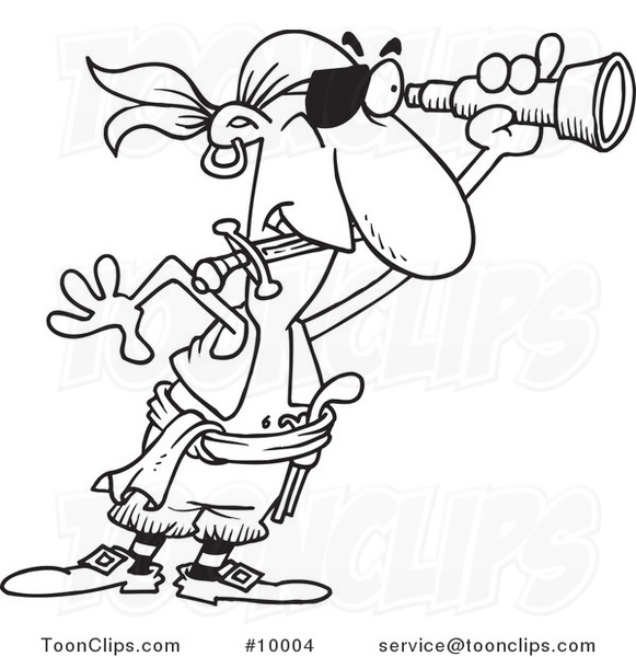 581x600 Cartoon Black And White Line Drawing Of A Pirate Using A Spyglass