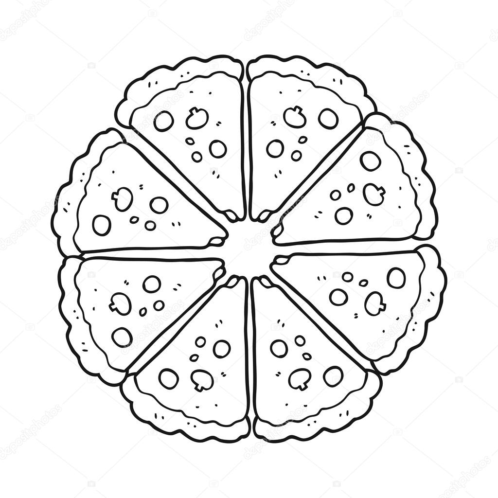 1024x1024 Black And White Cartoon Pizza Stock Vector Lineartestpilot