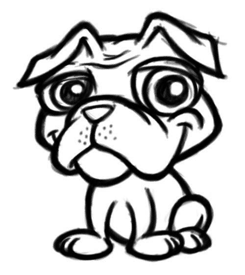 500x562 Pug Puppy Cartoon Mascot Sketch Initial Rough Sketch