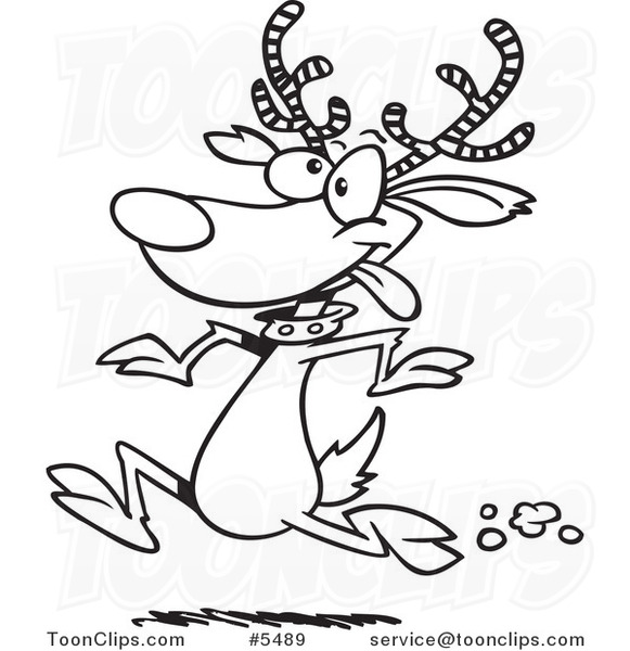 581x600 Cartoon Black And White Line Drawing Of A Reindeer Running