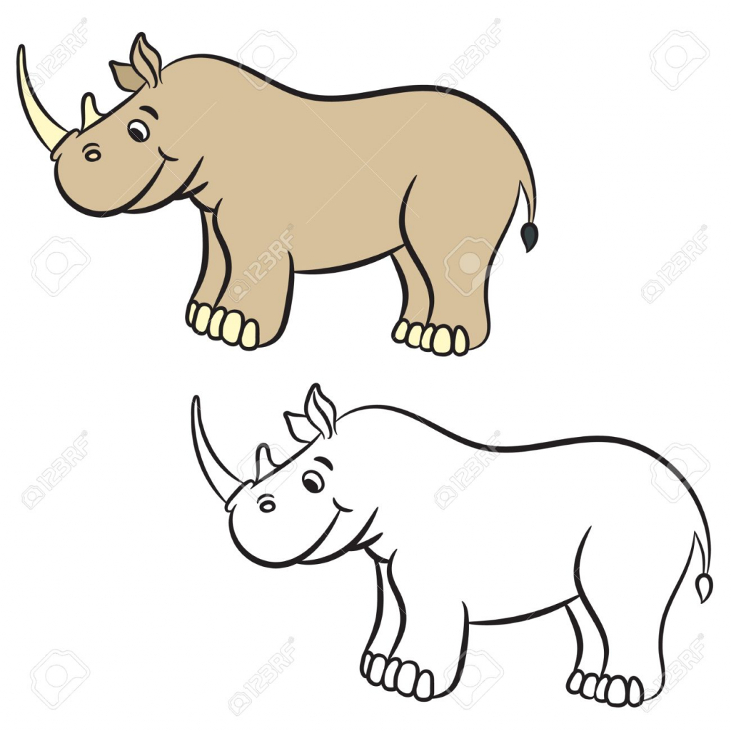 1024x1024 Cartoon Drawings Rhinos Cartoon Rhino. Coloring Book. Vector