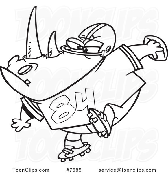 581x600 Cartoon Black And White Line Drawing Of A Football Rhino