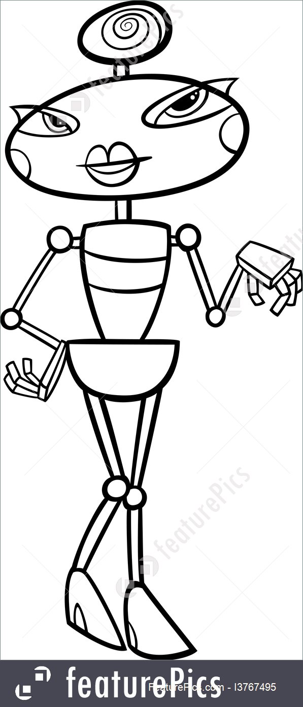 597x1392 Illustration Of Female Robot Cartoon For Coloring