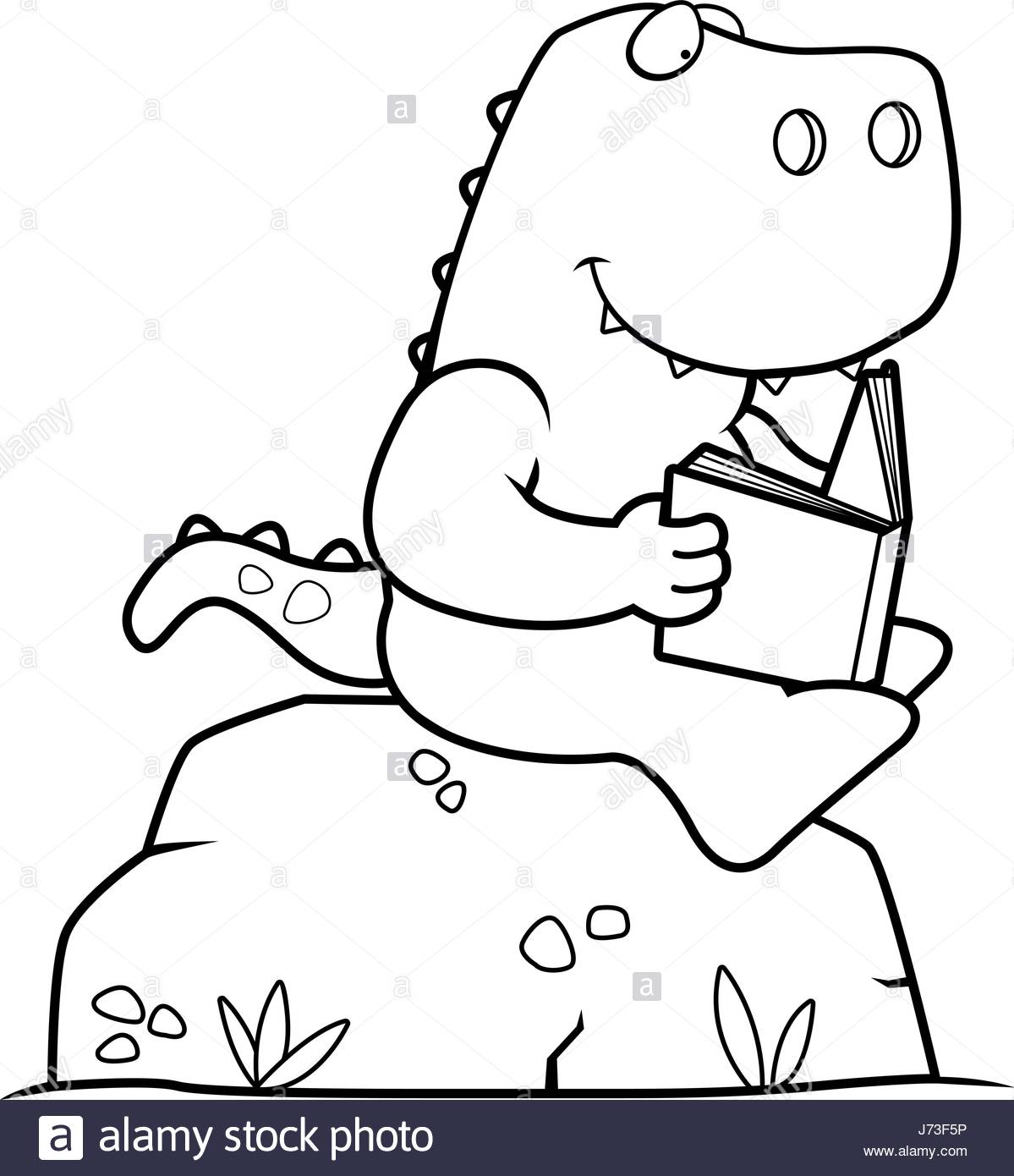 1199x1390 A Cartoon Dinosaur Reading A Book On A Rock Stock Vector Art