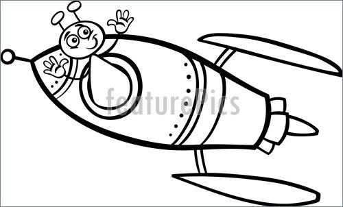500x302 Alien In Rocket Cartoon Coloring Page Illustration