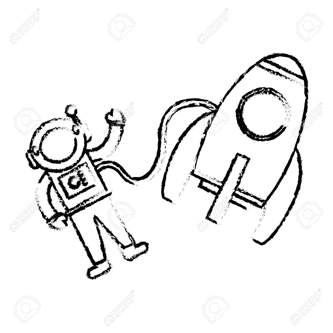 1300x1300 Astronaut Rocket Floating Sketch Vector Illustration Eps 10