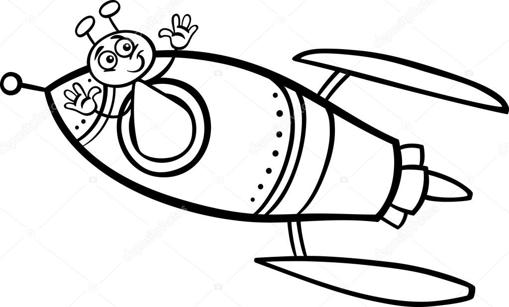 1023x618 Alien In Rocket Cartoon Coloring Page Stock Vector Izakowski