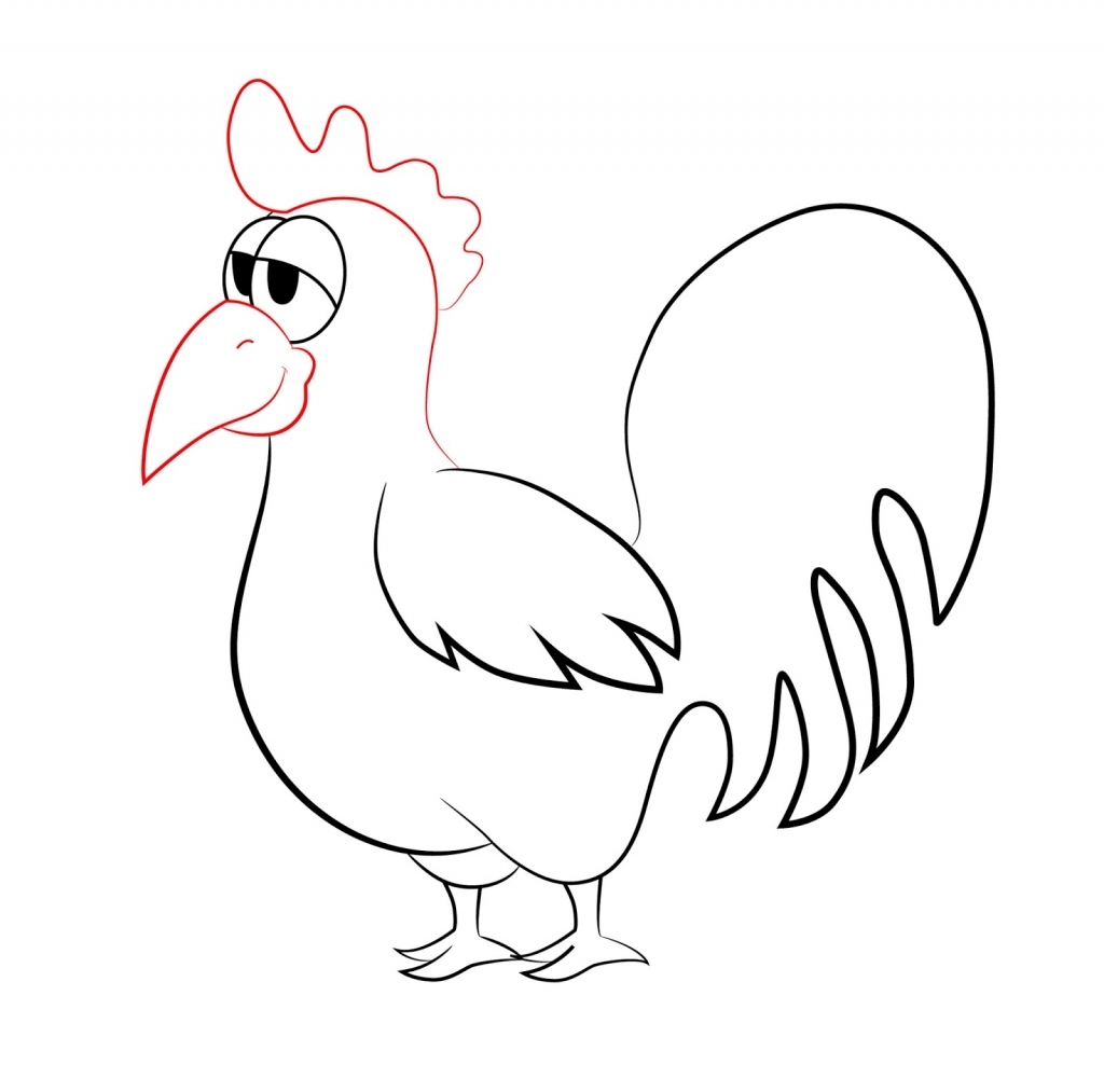 1024x1013 How To Draw A Rooster How To Draw A Cartoon Rooster Draw Central