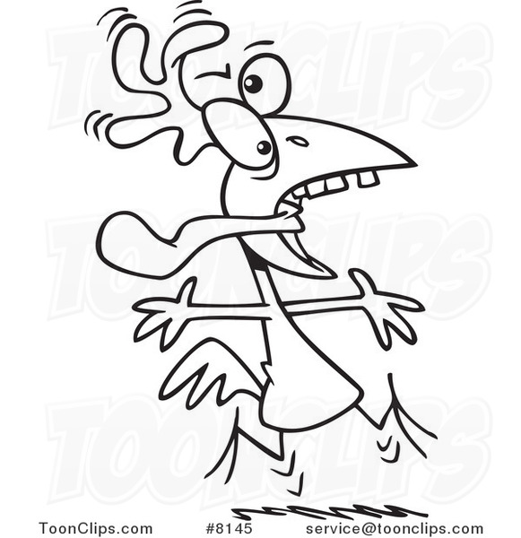 581x600 Cartoon Black And White Line Drawing Of A Crazy Rooster