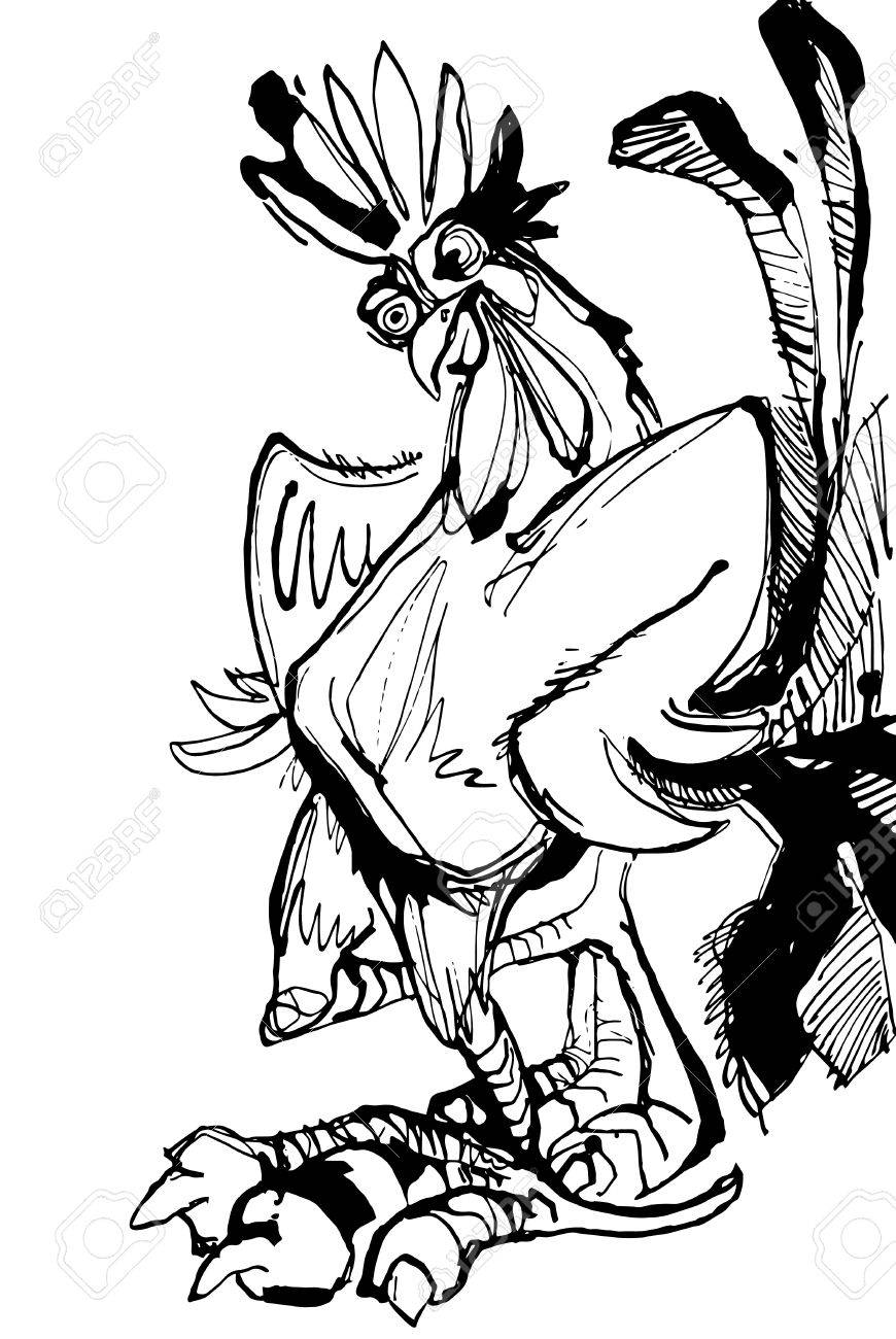 870x1300 Vector Illustration Funny Hand Drawn Cock Standing With Arms