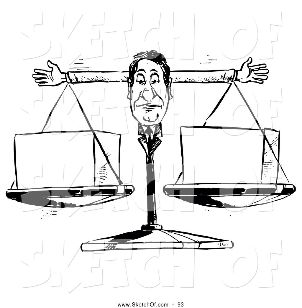 1024x1044 Drawing Of A Businessman Judge Justice Scale Weighing Cubes By