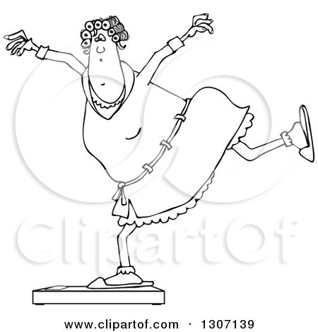 450x470 Lineart Clipart Of Cartoon Blacknd White Chubby Woman In