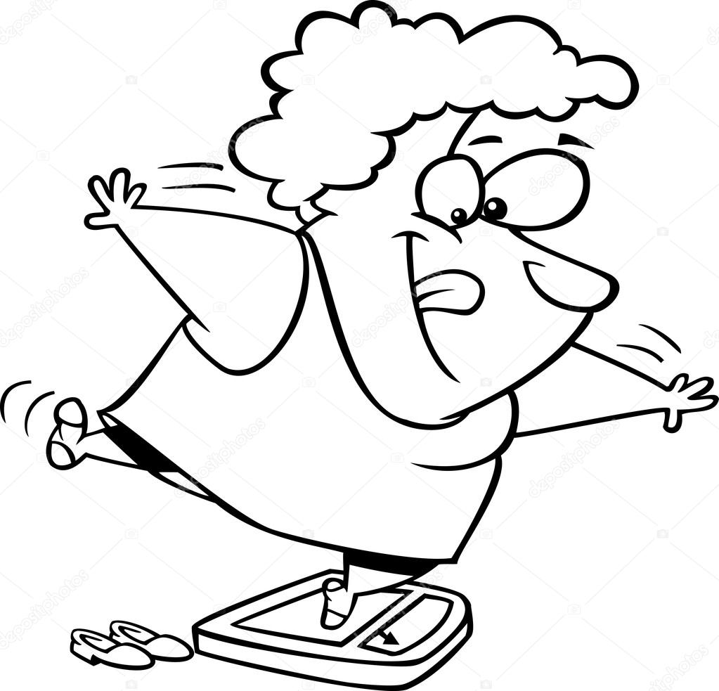 1023x983 Vector Of A Cartoon Fat Woman Trying To Trick The Scale While